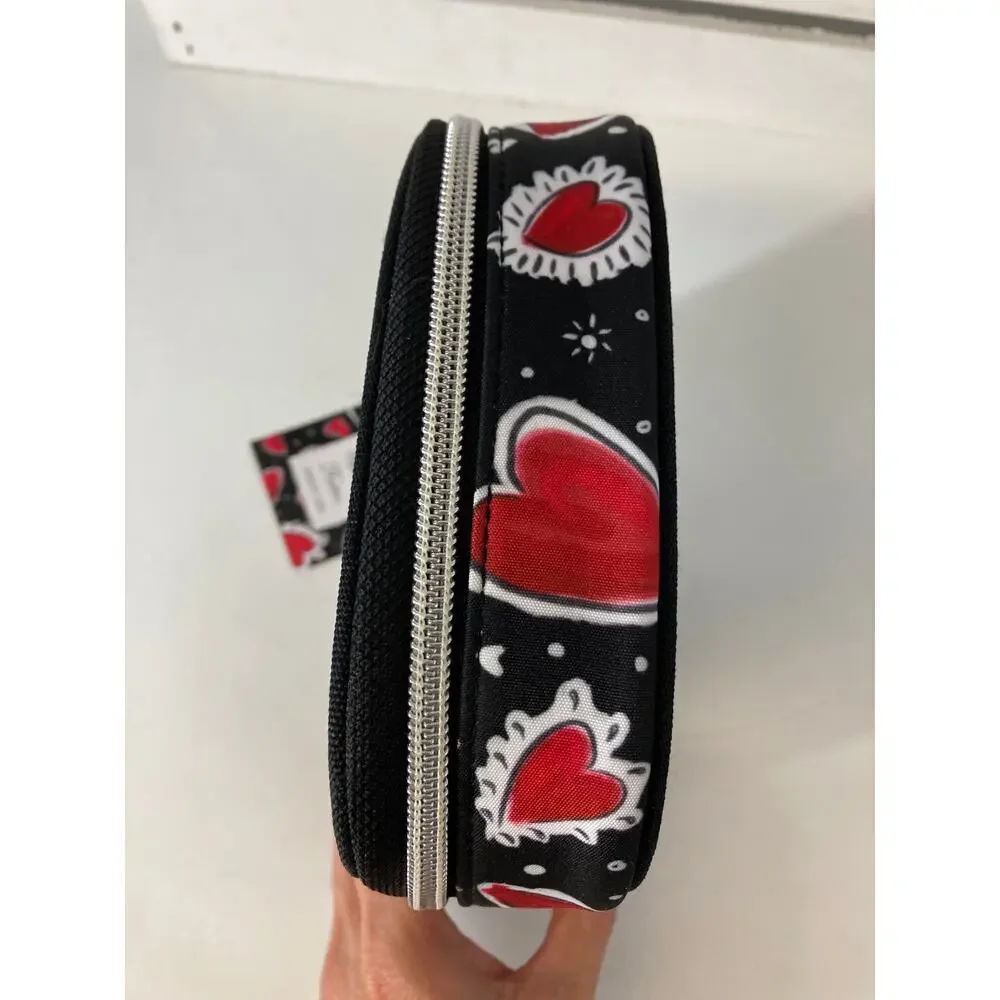 BRIGHTON NWT BLACK RED CANVAS HEART PRINT TRAVEL JEWLERY BOX
